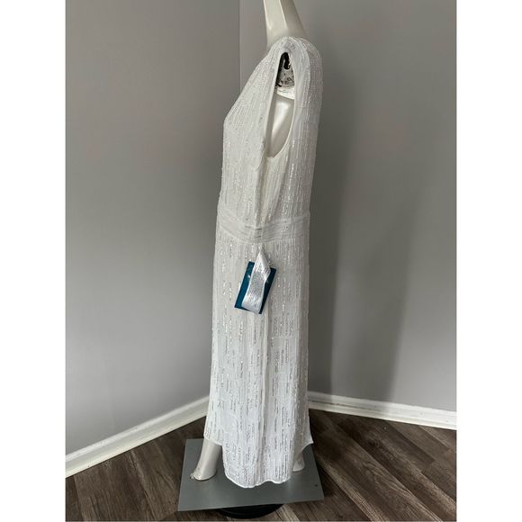 MAC DUGGAL ABSTRACT BEADED SLEEVELESS MIDI DRESS - Picture 6 of 10